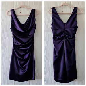 DAVID'S BRIDAL Purple Bridesmaid Double V Neck Ruched Draped  Sleeveless sz 10